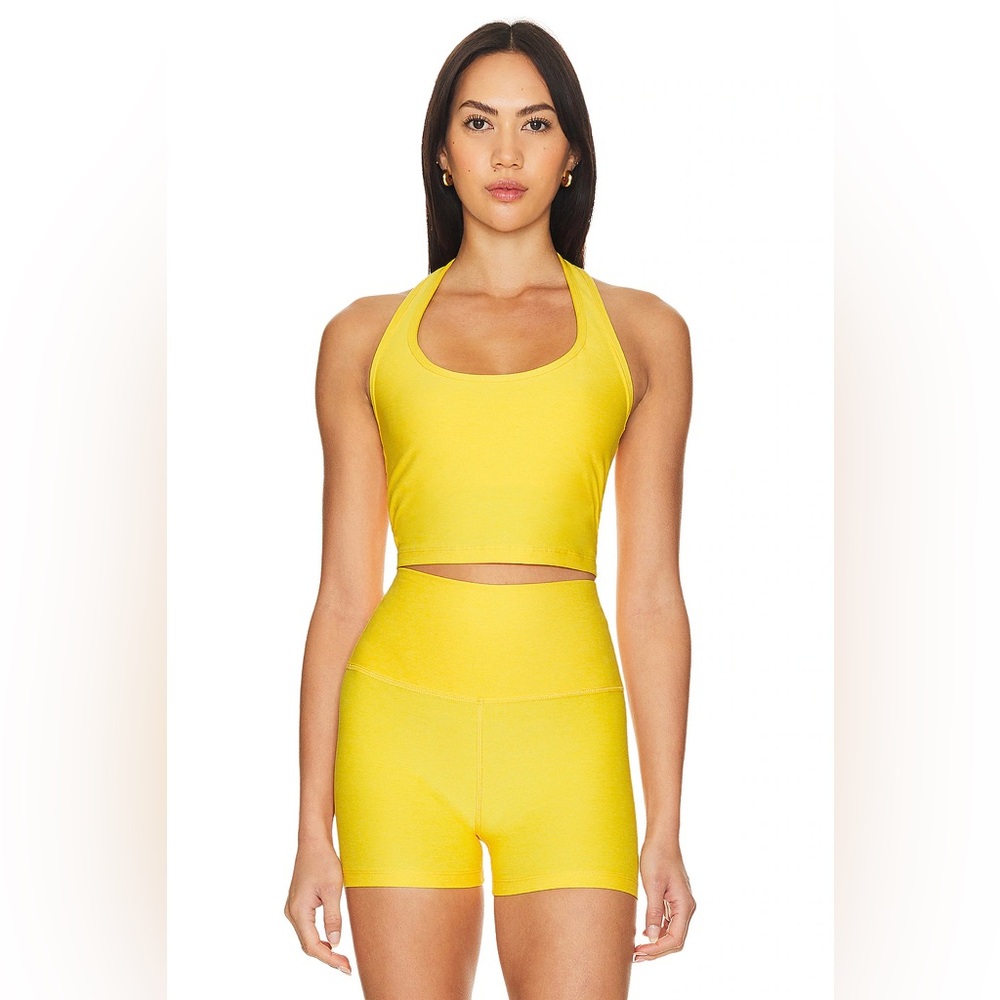 Beyond Yoga Halter top & bike shorts set in Yellow